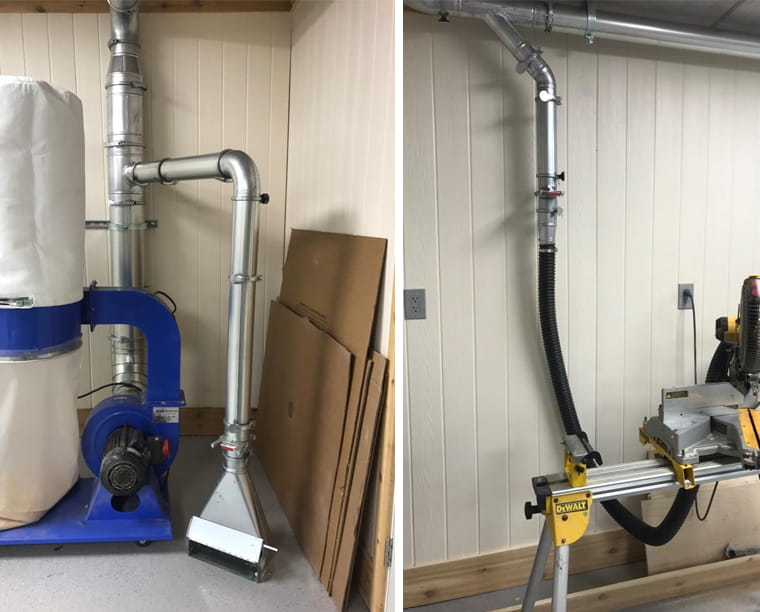 Nordfab duct in small wood shop